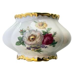 Bavaria Germany Handarbeit Biscuit JarL 6.5" Sugar Bowl Vase Floral Gold No Lid